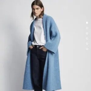 Zara Women's Long Alpaca Blend Wool Coat Blue Size Medium